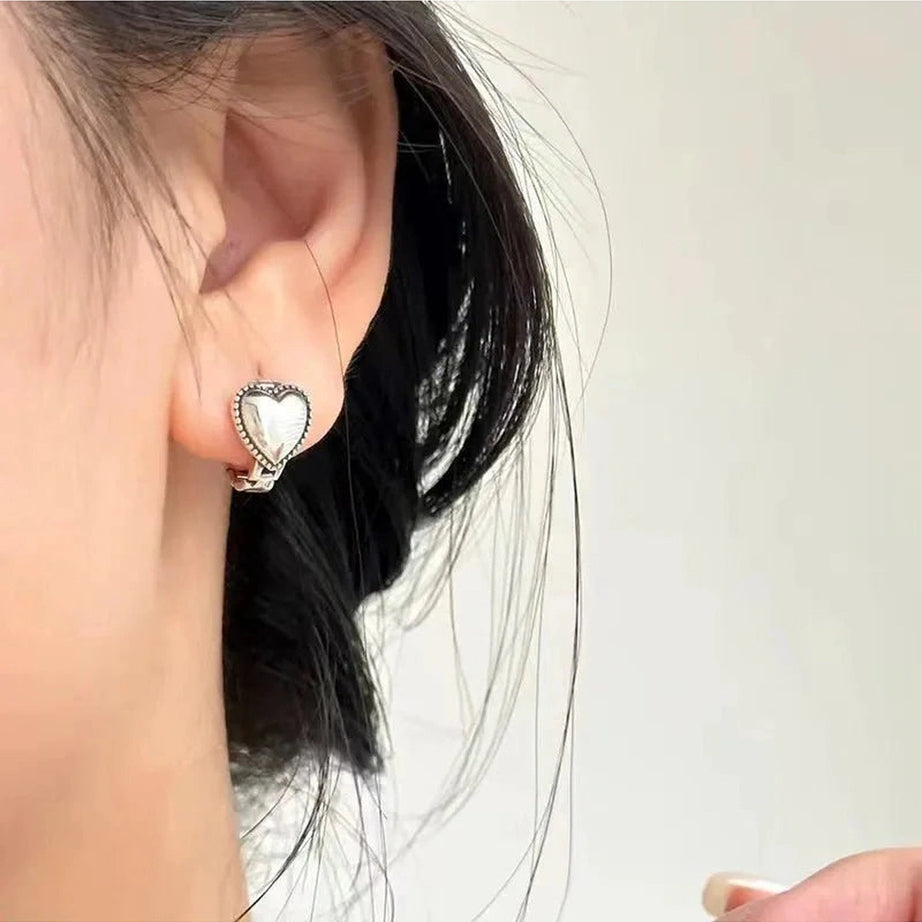 Y2k Silver Heart Ring Earrings
