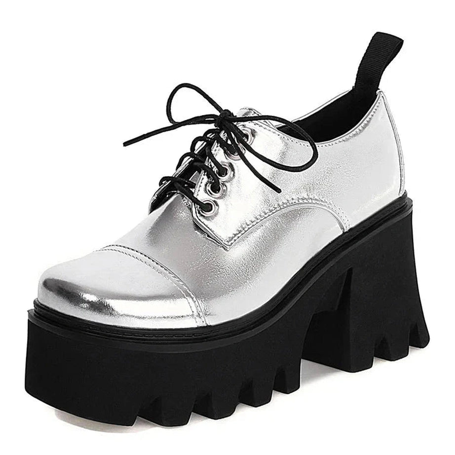 Y2k Silver Platform School Shoes