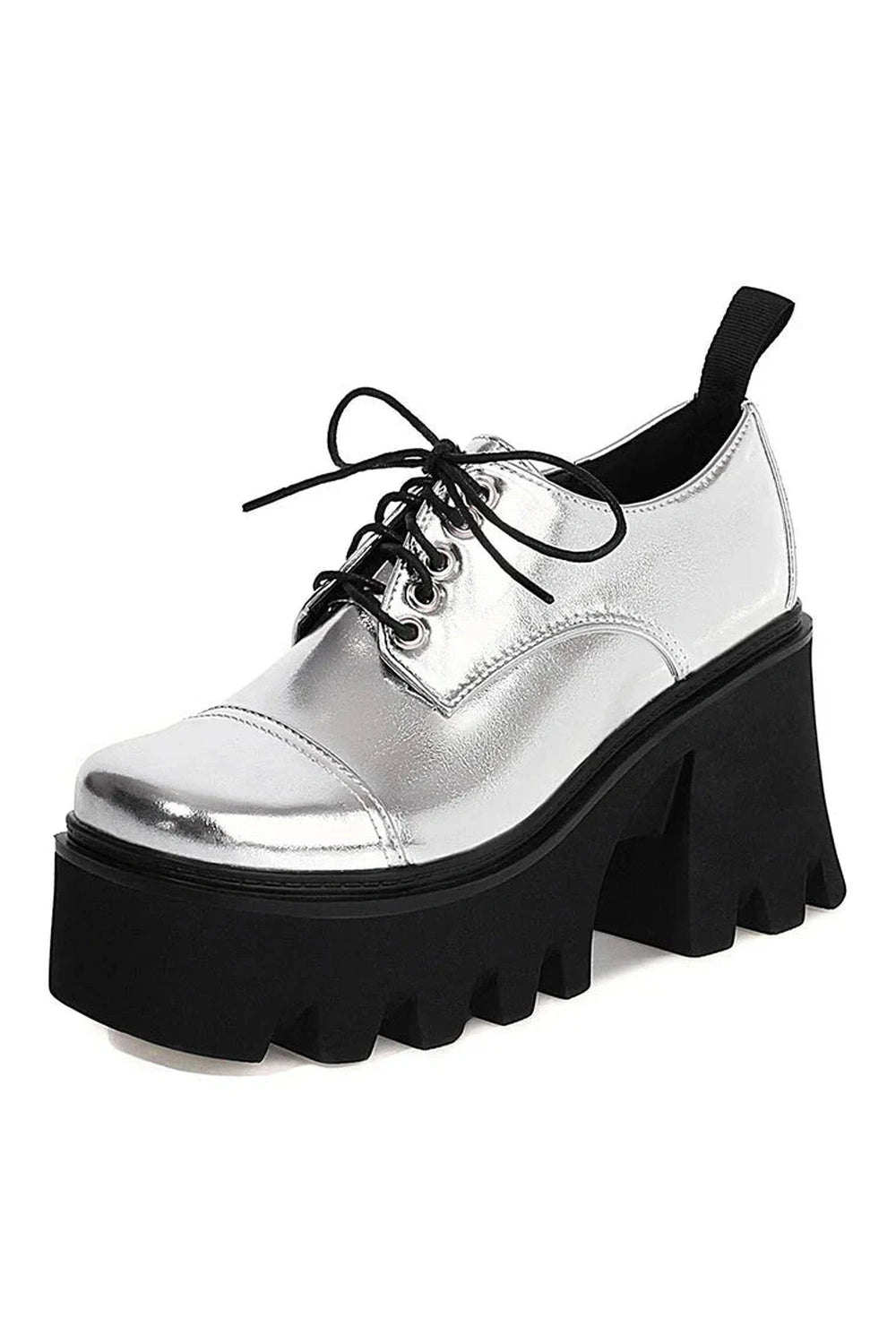 Y2k Silver Platform School Shoes