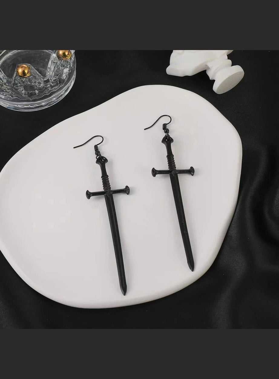 Y2k Silver Sword Drop Earring