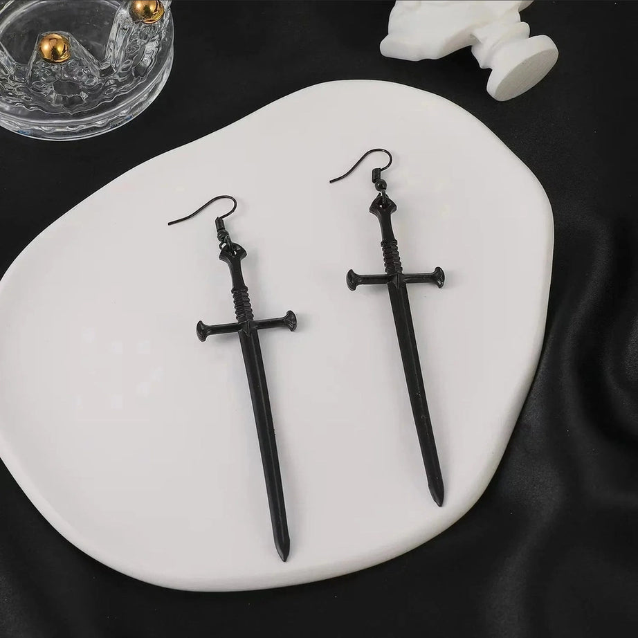 Y2k Silver Sword Drop Earring