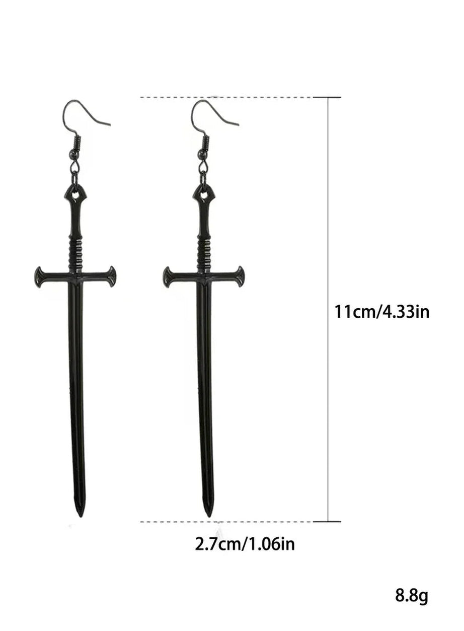 Y2k Silver Sword Drop Earring