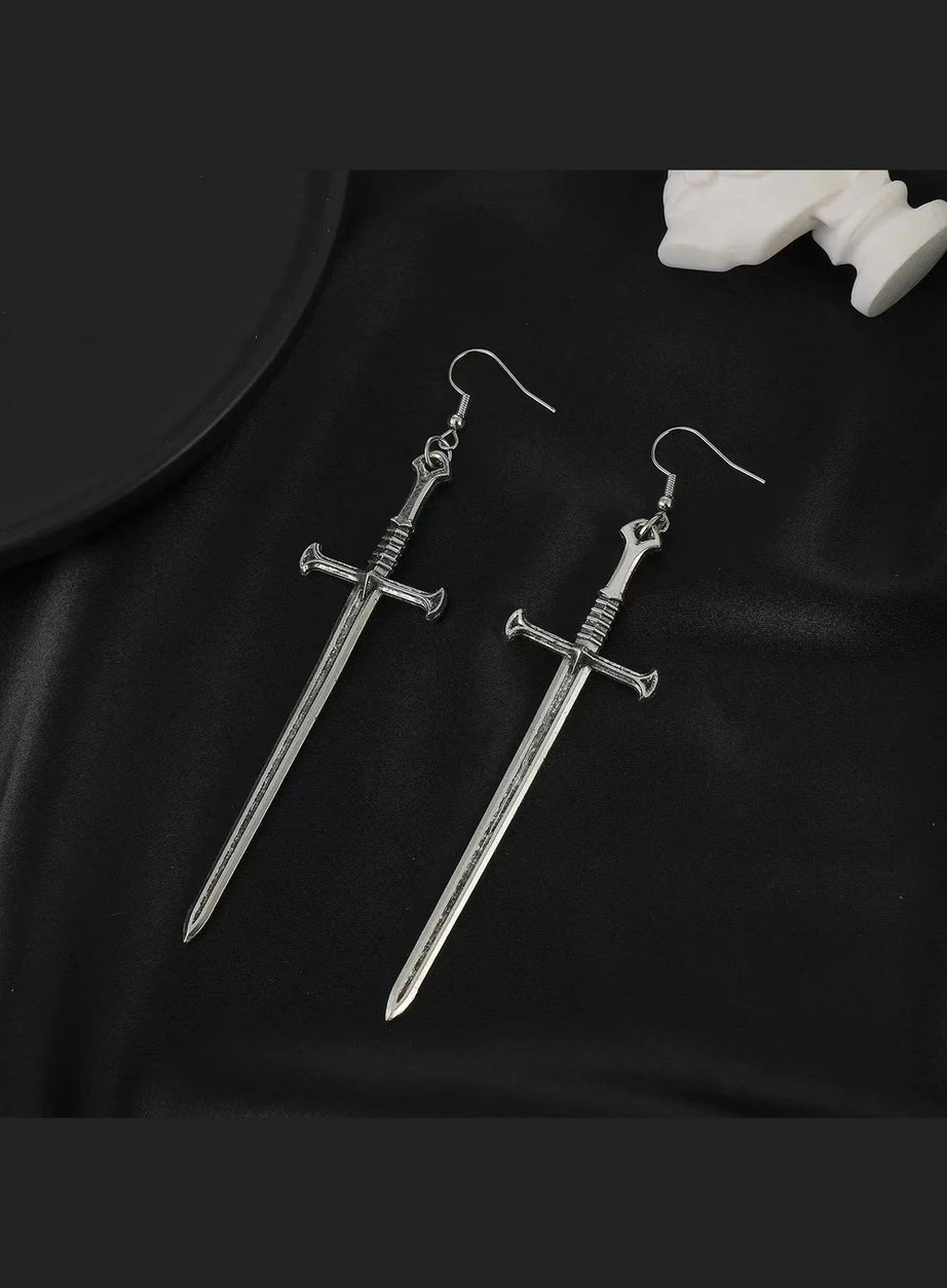 Y2k Silver Sword Drop Earring