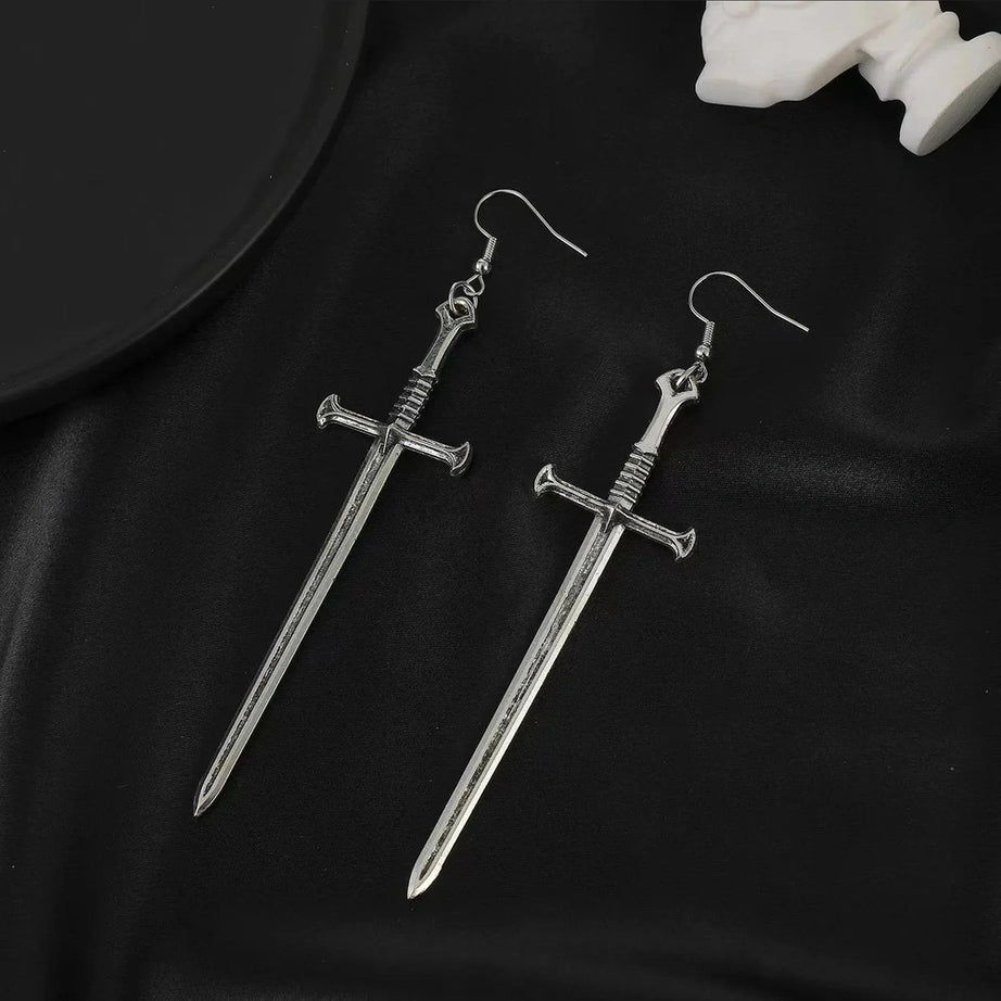 Y2k Silver Sword Drop Earring