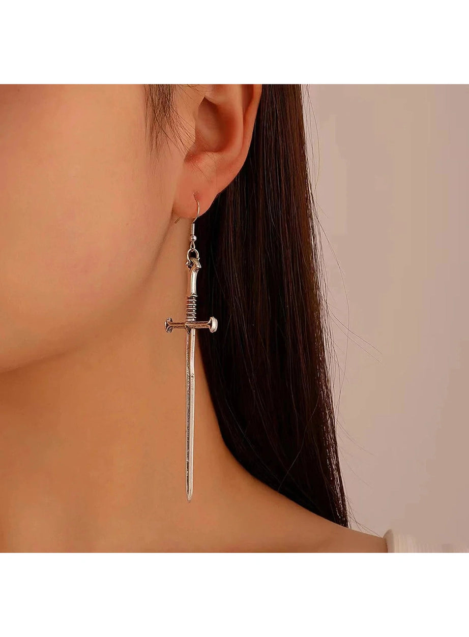 Y2k Silver Sword Drop Earring