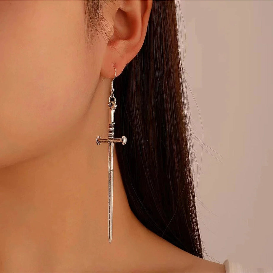 Y2k Silver Sword Drop Earring