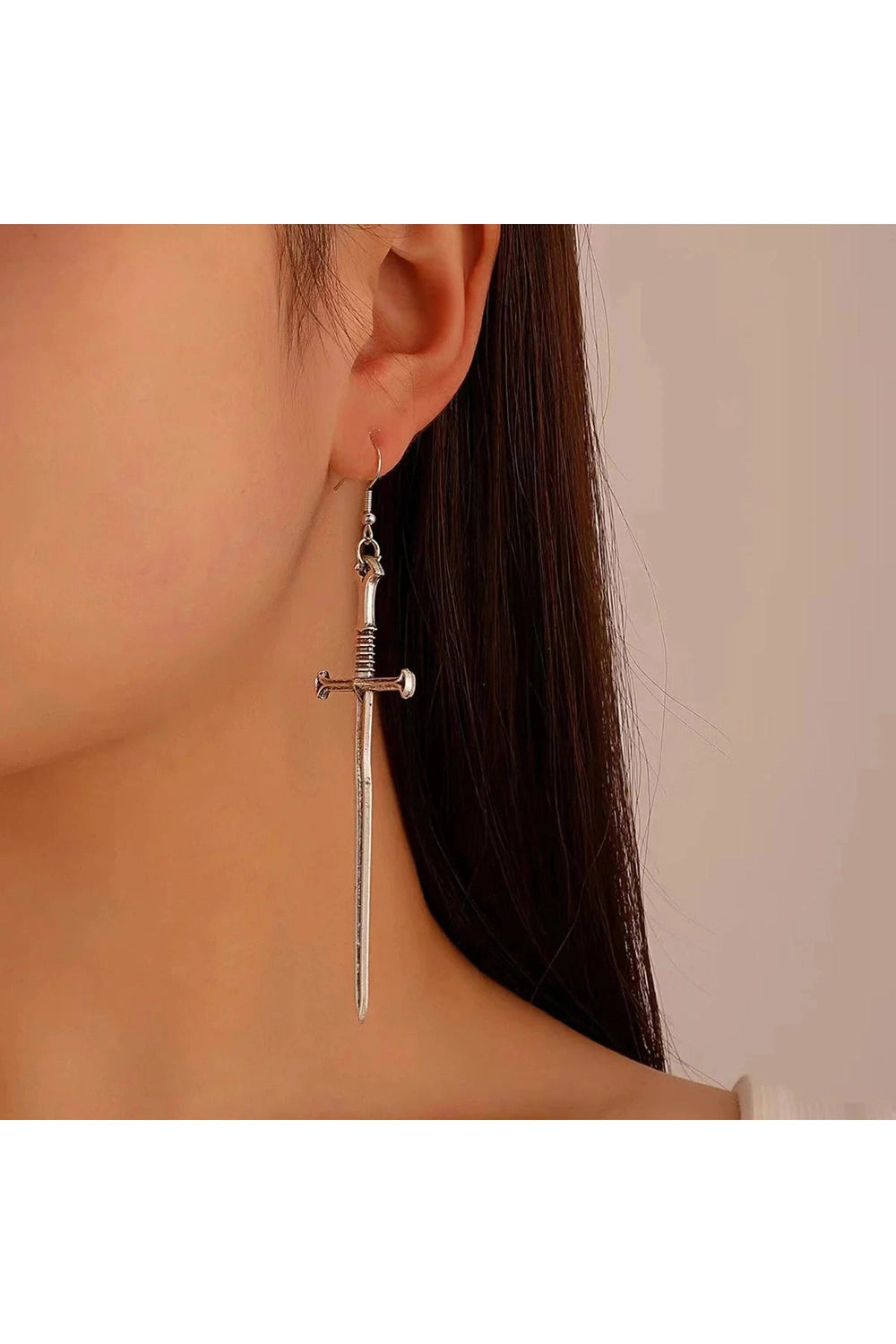 Y2k Silver Sword Drop Earring