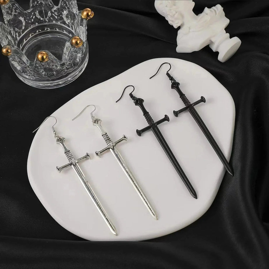 Y2k Silver Sword Drop Earring