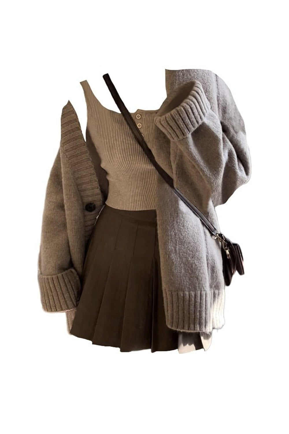 Y2k Single-Breasted Oversize Cardigan + Mini Pleated Skirt Set