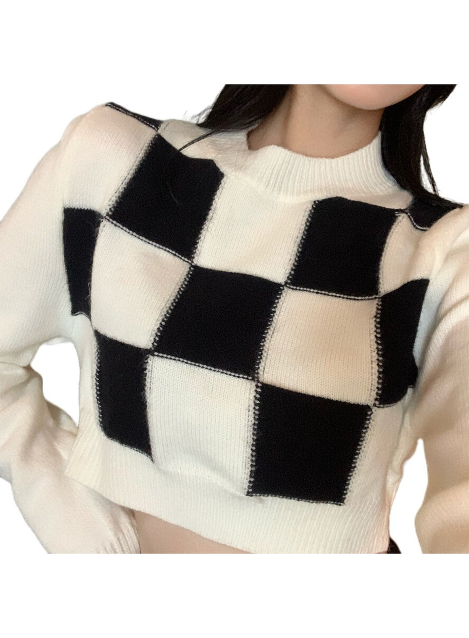 Y2k Skate Girl Checkerboard Sweater