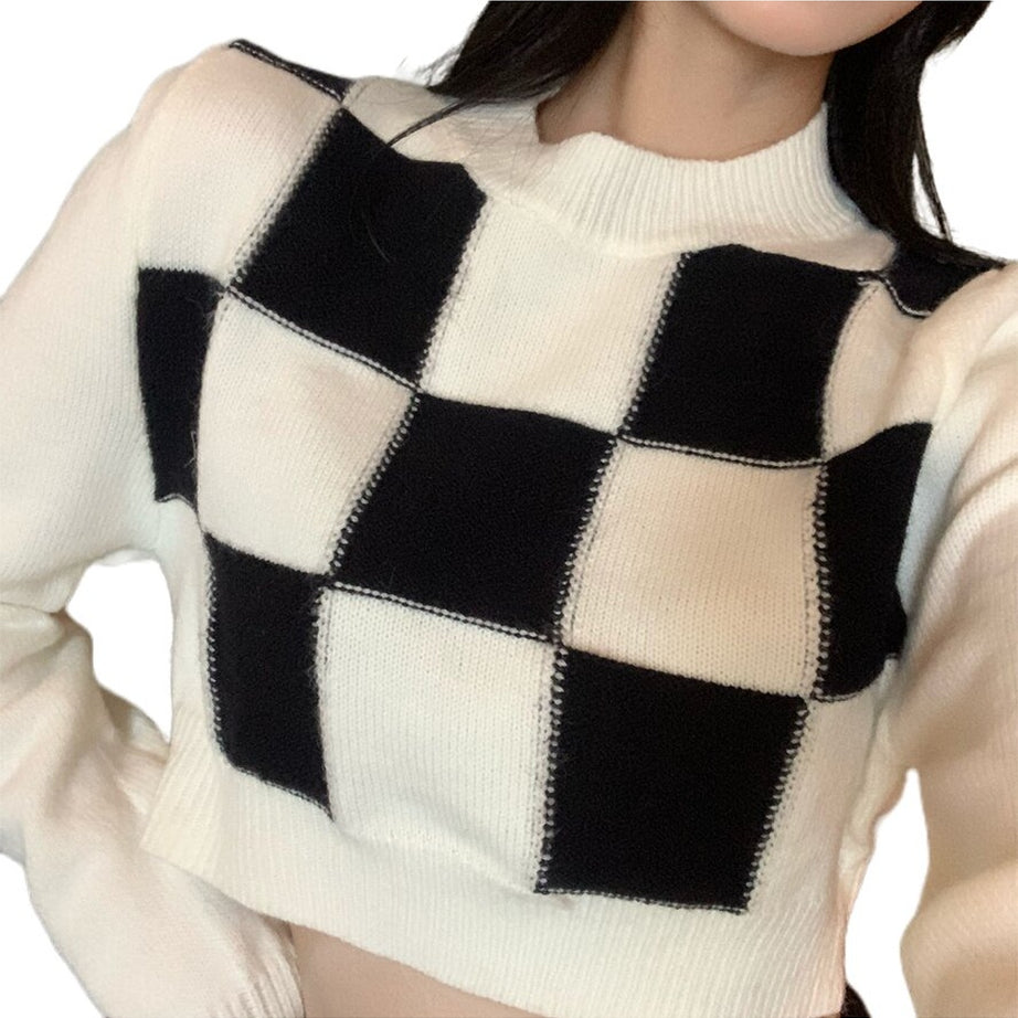 Y2k Skate Girl Checkerboard Sweater