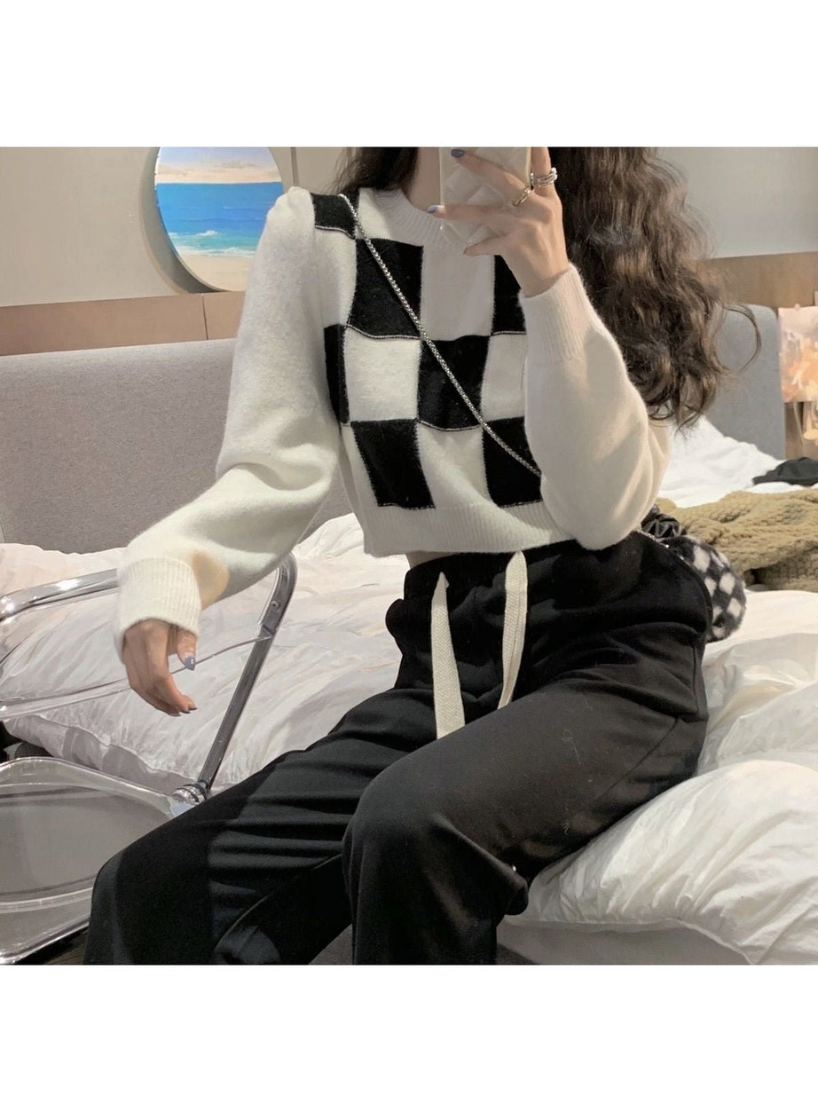 Y2k Skate Girl Checkerboard Sweater