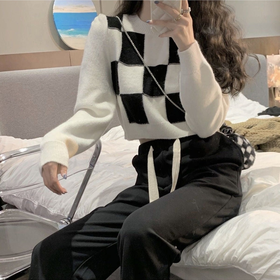 Y2k Skate Girl Checkerboard Sweater