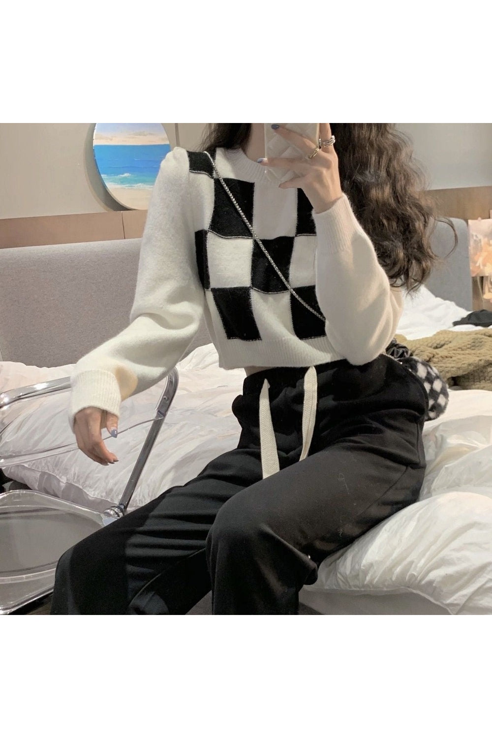 Y2k Skate Girl Checkerboard Sweater