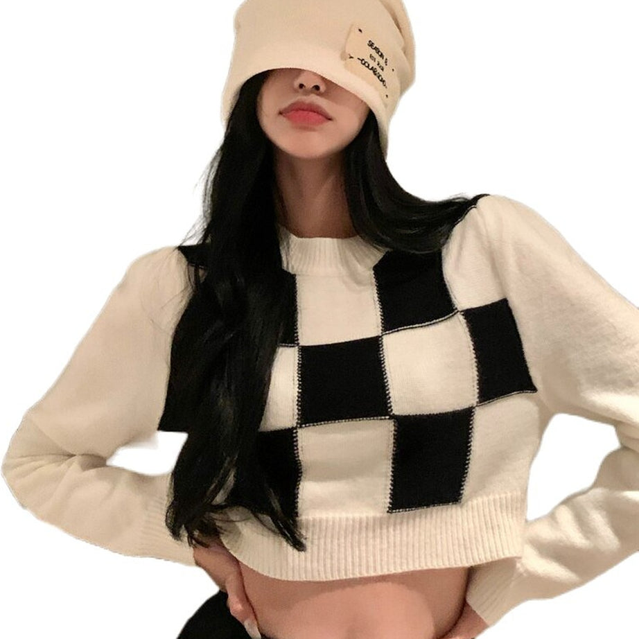 Y2k Skate Girl Checkerboard Sweater