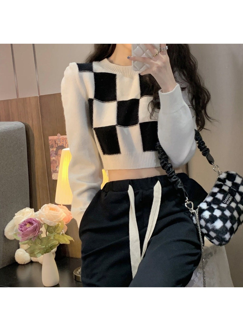 Y2k Skate Girl Checkerboard Sweater