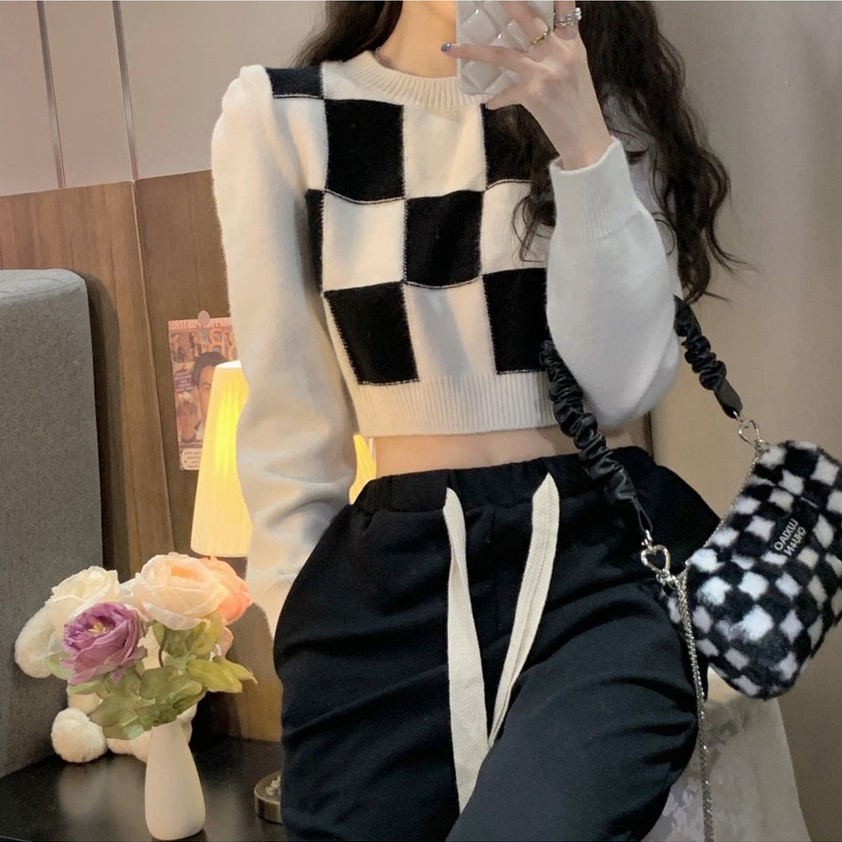 Y2k Skate Girl Checkerboard Sweater