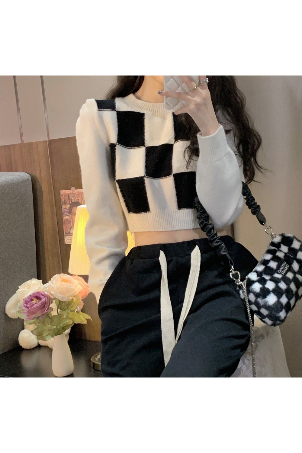 Y2k Skate Girl Checkerboard Sweater