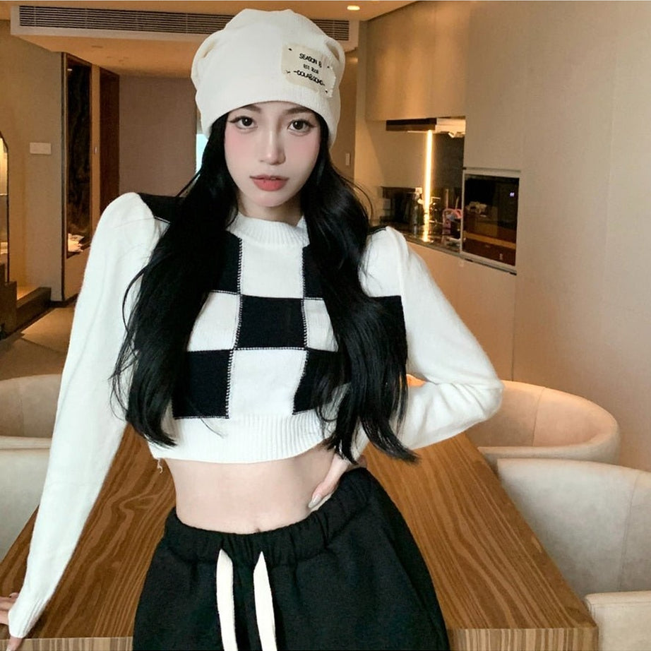 Y2k Skate Girl Checkerboard Sweater