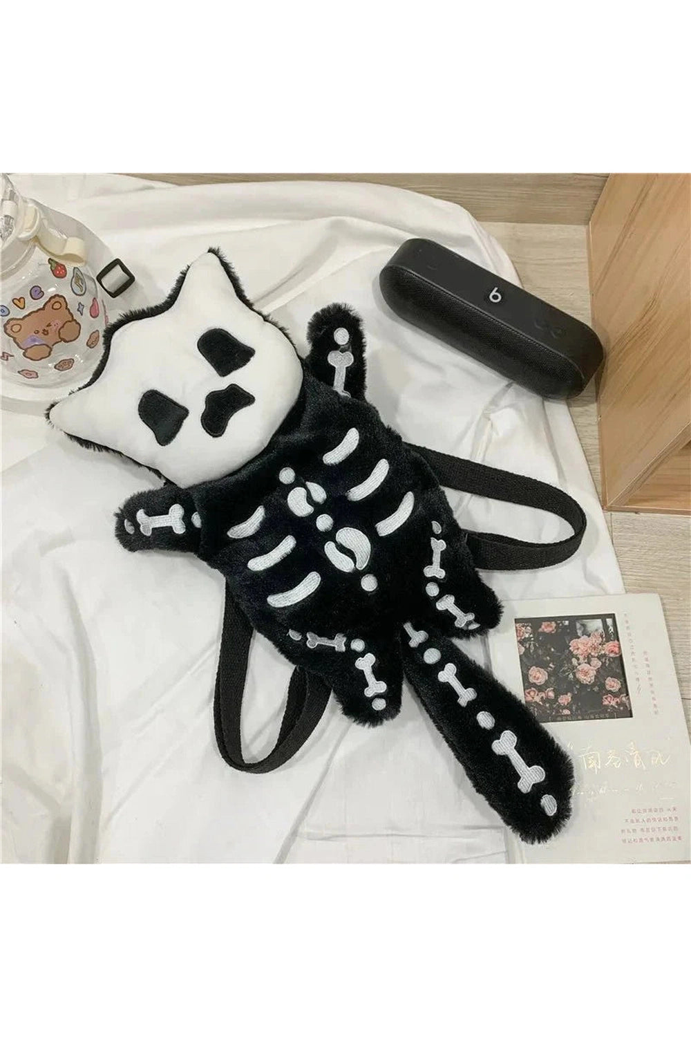 Y2k Skull Plush Water Bottle Bag