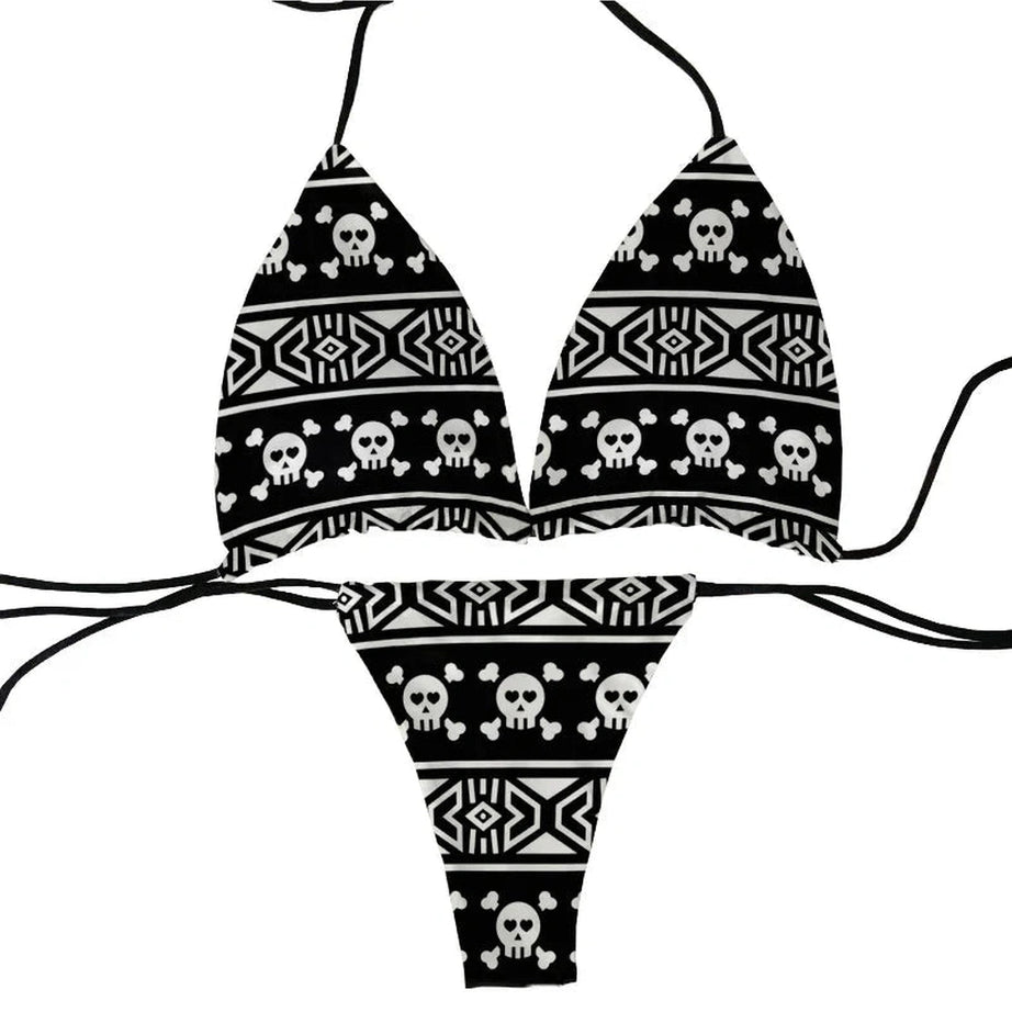 Y2k Skull Print Bikini Set