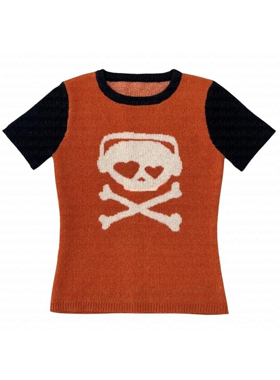 Y2k Skull Print Knit Crop Top