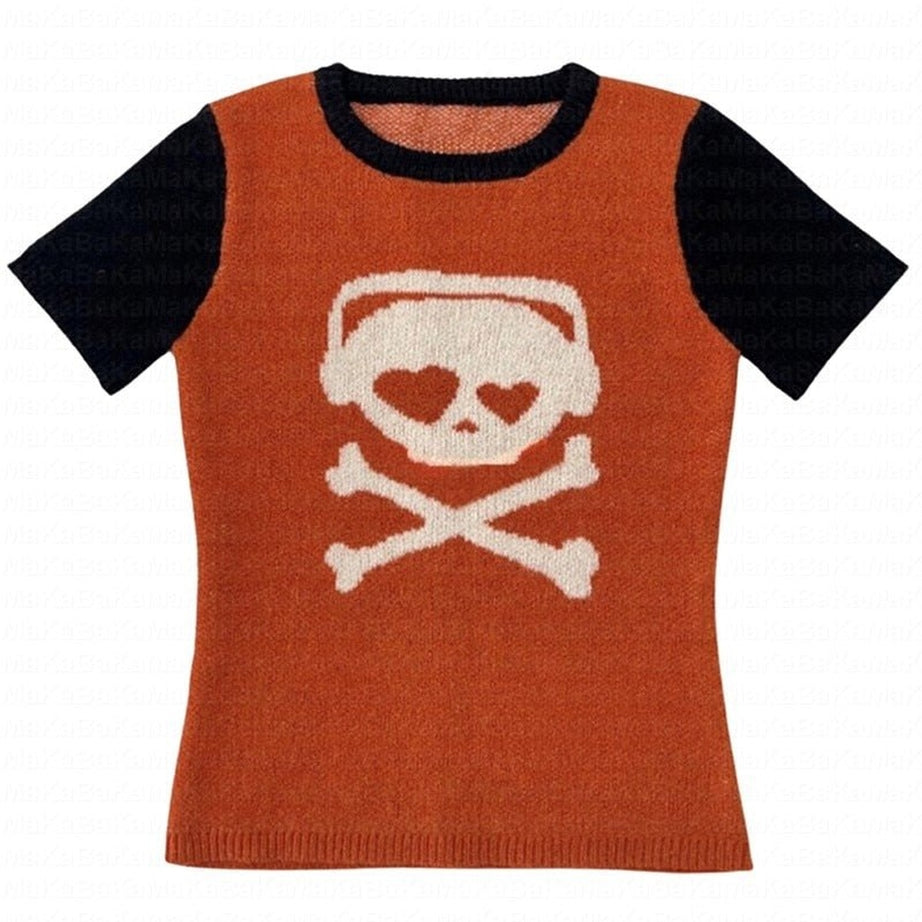 Y2k Skull Print Knit Crop Top