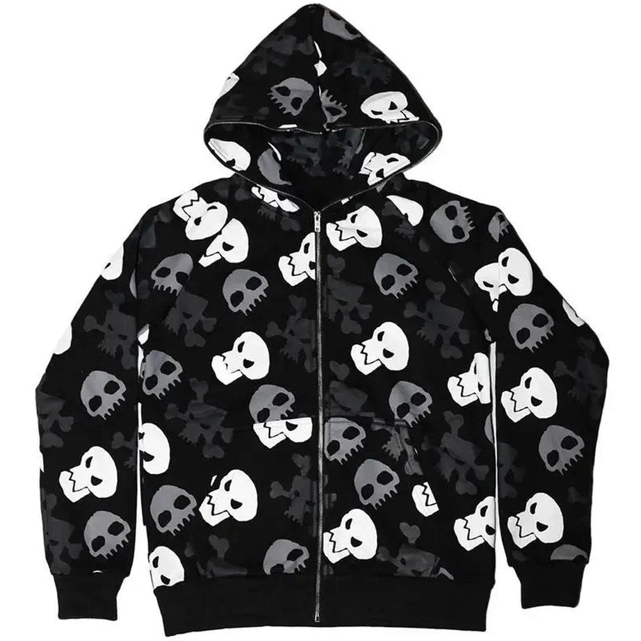 Y2k Skull Print Zip Hoodie Street Punk