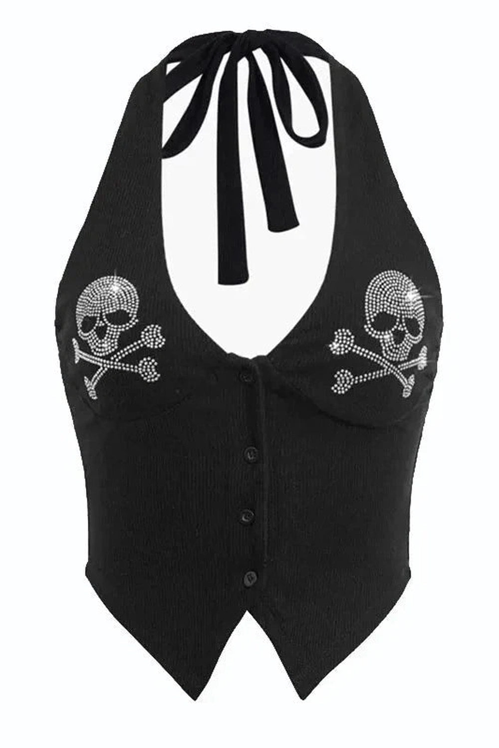 Y2k Skull Rhinestone Halter Crop Top