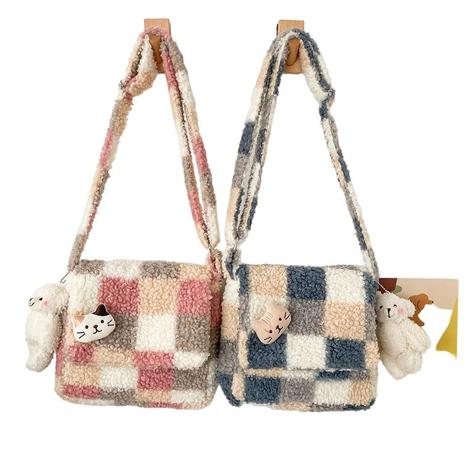 Y2k Small Plush Checked Crossbody Bag