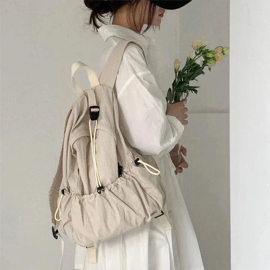 Y2k Soft Beige Cinch Backpack