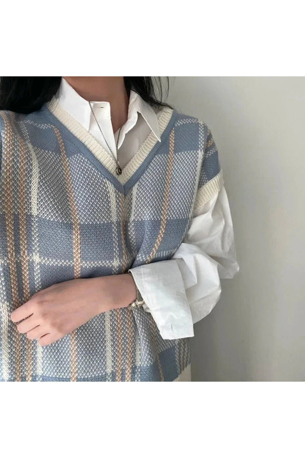 Y2k Soft Pastel Plaid Sweater Vest