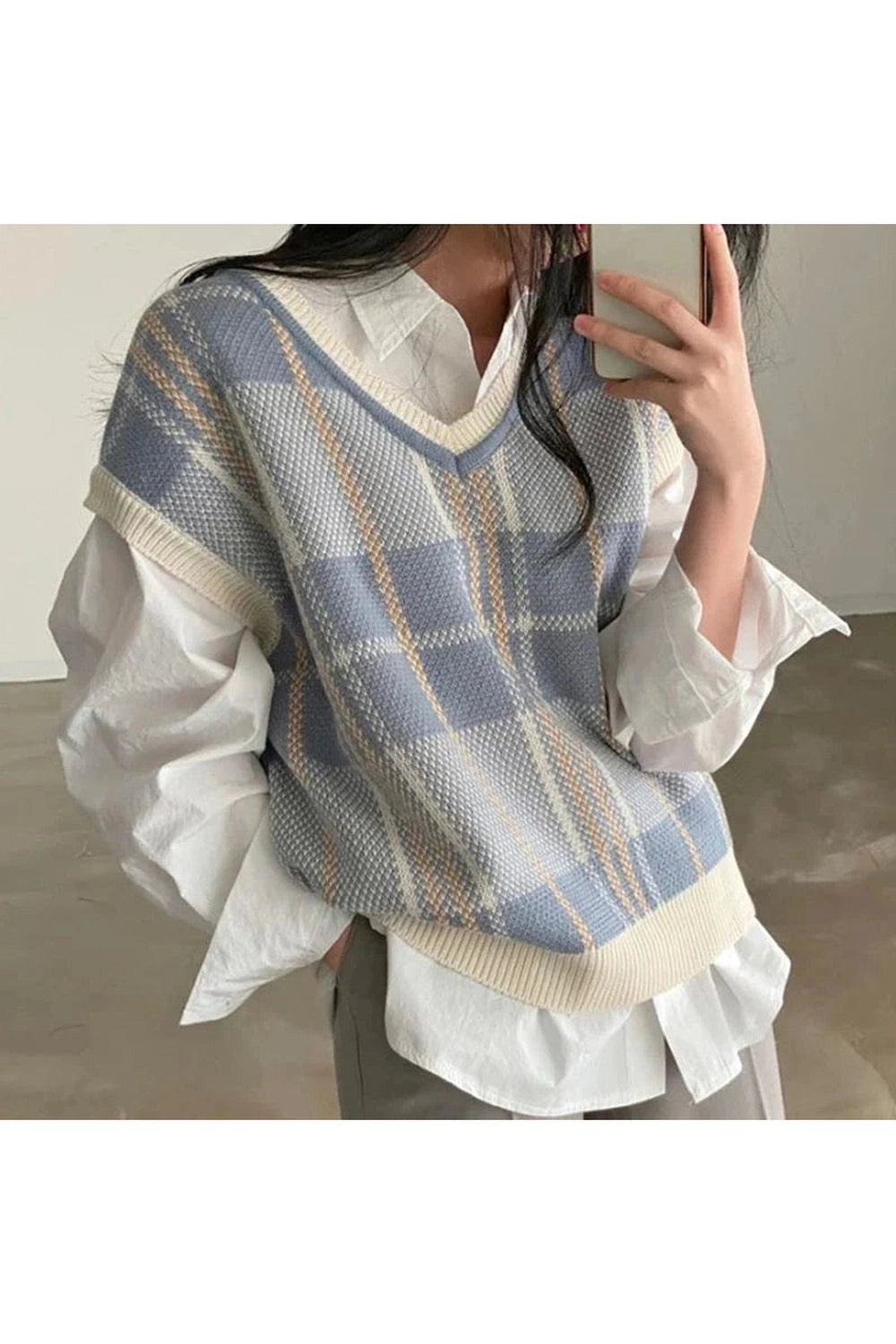 Y2k Soft Pastel Plaid Sweater Vest