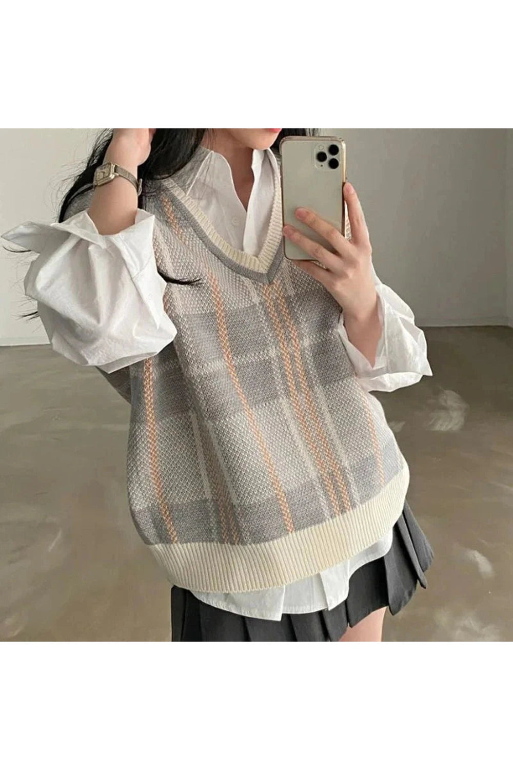 Y2k Soft Pastel Plaid Sweater Vest