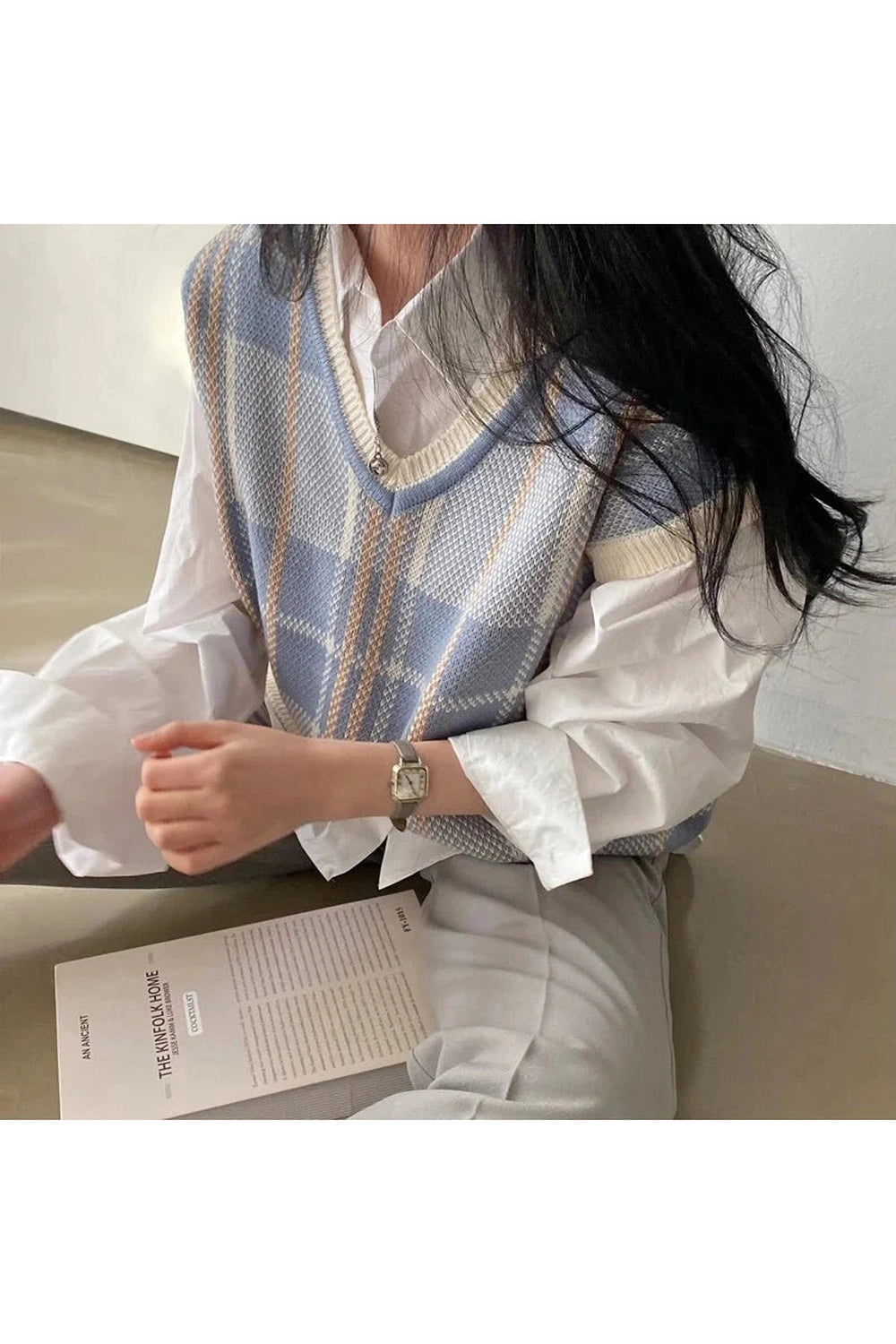 Y2k Soft Pastel Plaid Sweater Vest