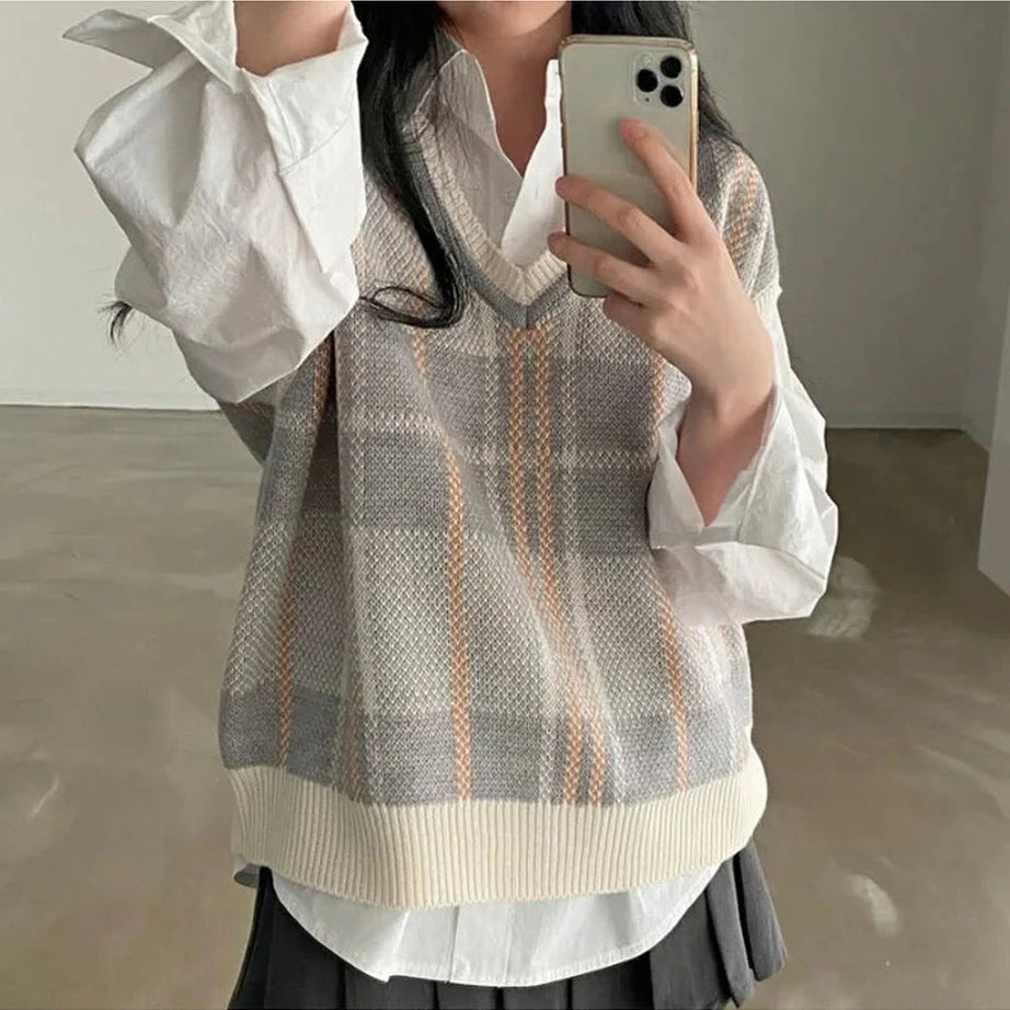 Y2k Soft Pastel Plaid Sweater Vest