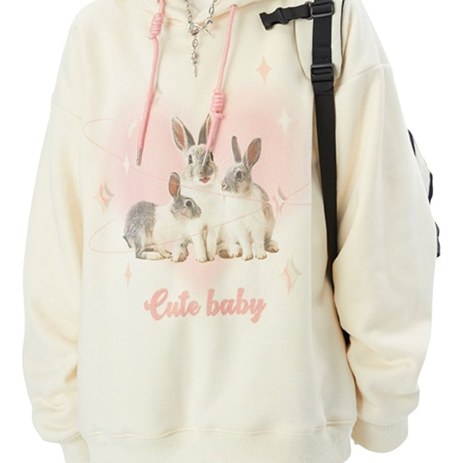 Y2k Softie Bunny Print Hoodie