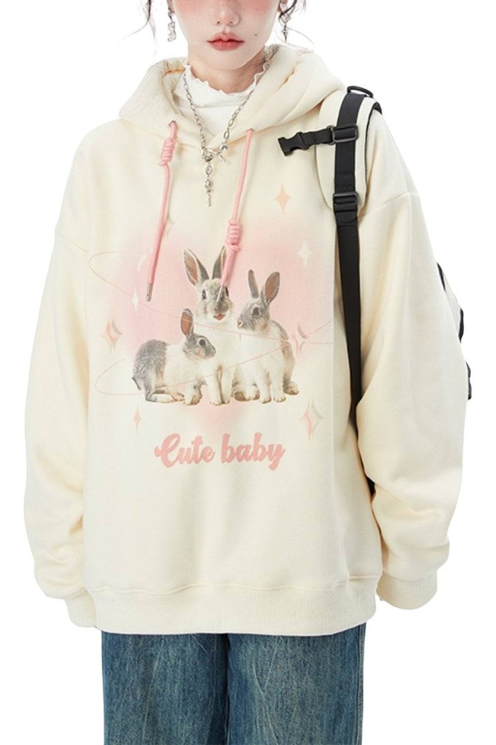 Y2k Softie Bunny Print Hoodie