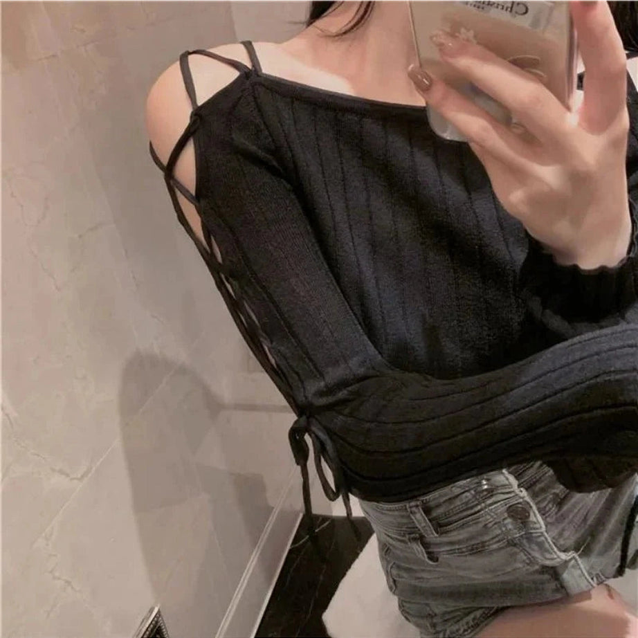 Y2k Spring Bandage O-neck Classic Top