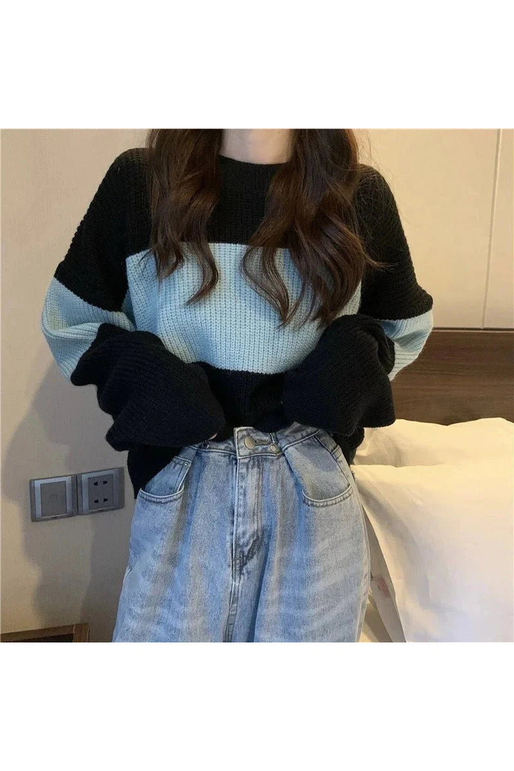 Y2k Spring Black Knit Cropped Sweater