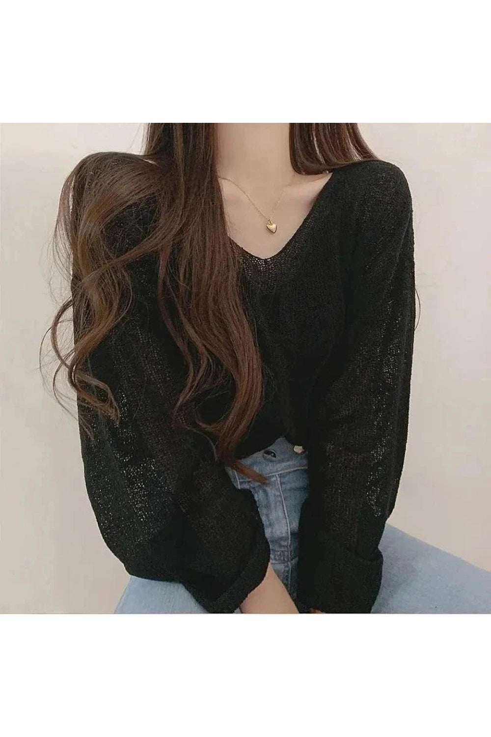Y2k Spring Black Knit Cropped Sweater