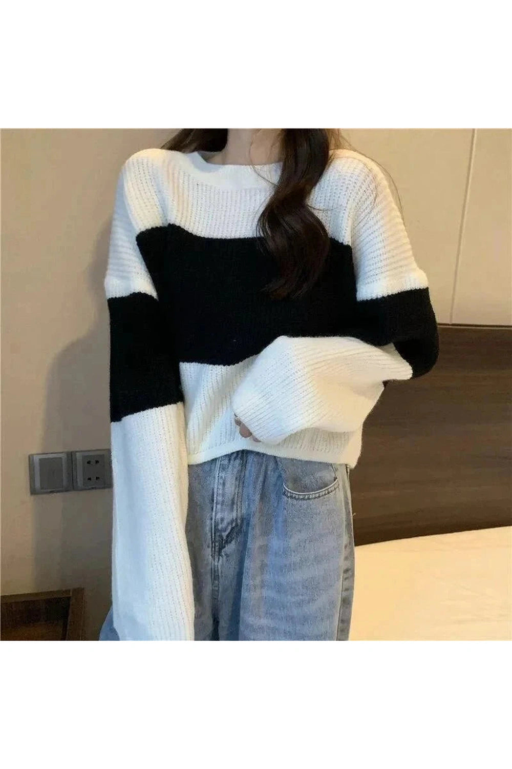 Y2k Spring Black Knit Cropped Sweater