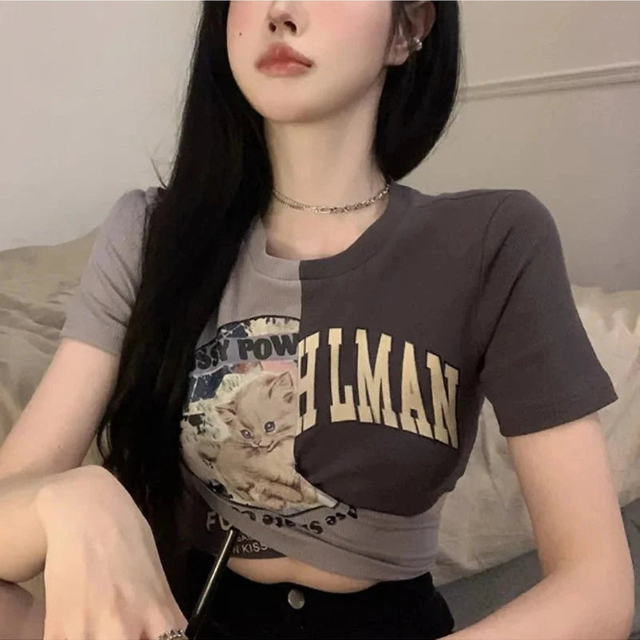 Y2k Spring Cute Print Slim Fit T-Shirt