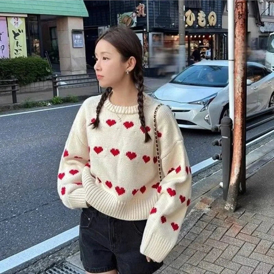 Y2k Spring Love Heart Knit Sweater