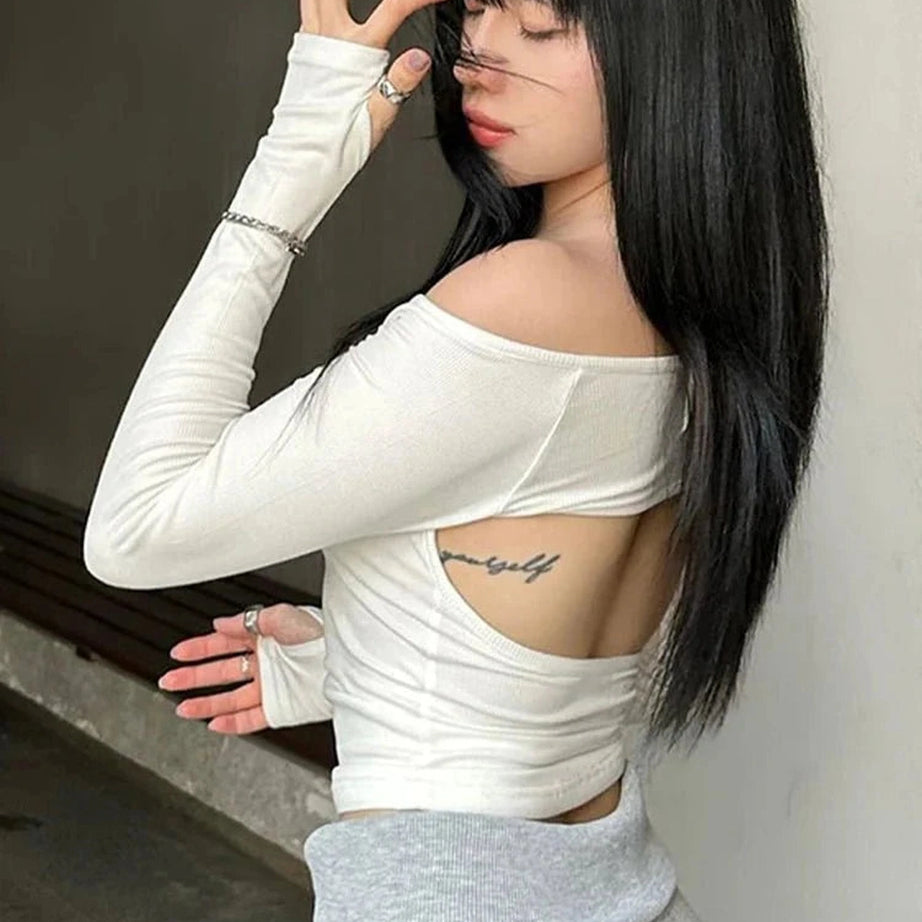 Y2k Spring Off Shoulder Backless Crop Top