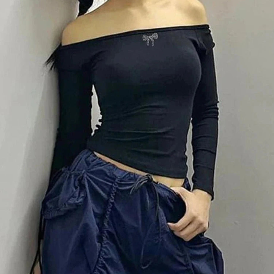 Y2k Spring Off Shoulder Backless Crop Top