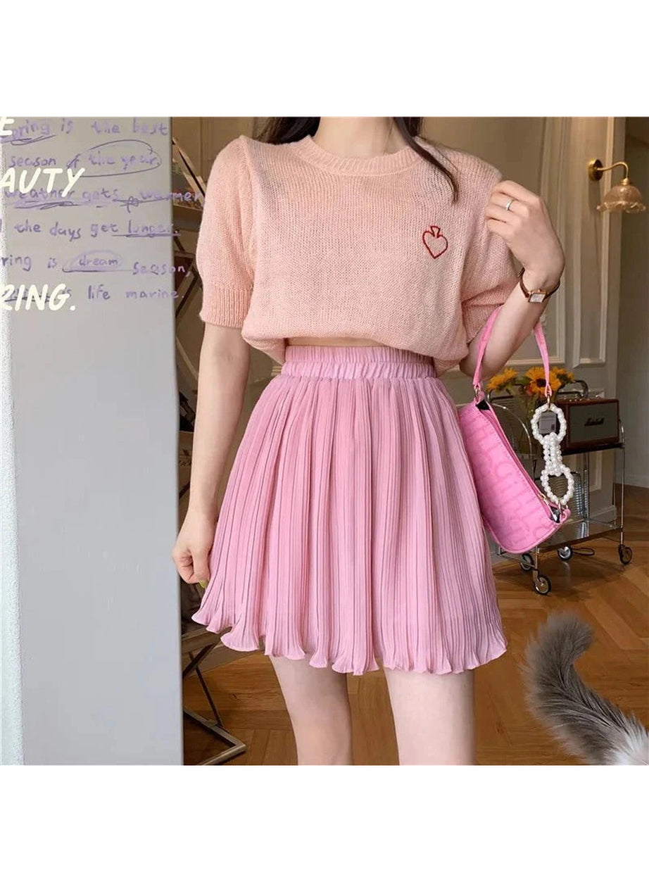 Y2k Spring Pleated Schoolgirl Mini Skirt