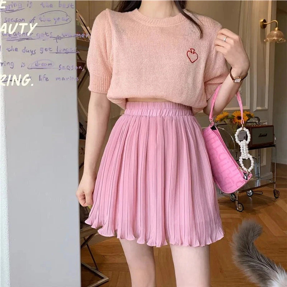 Y2k Spring Pleated Schoolgirl Mini Skirt