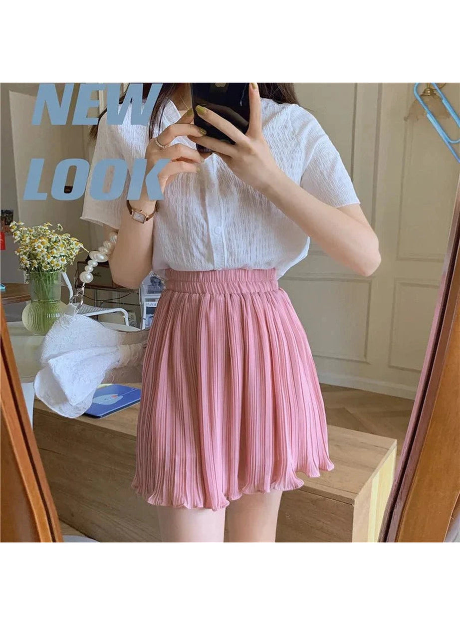Y2k Spring Pleated Schoolgirl Mini Skirt