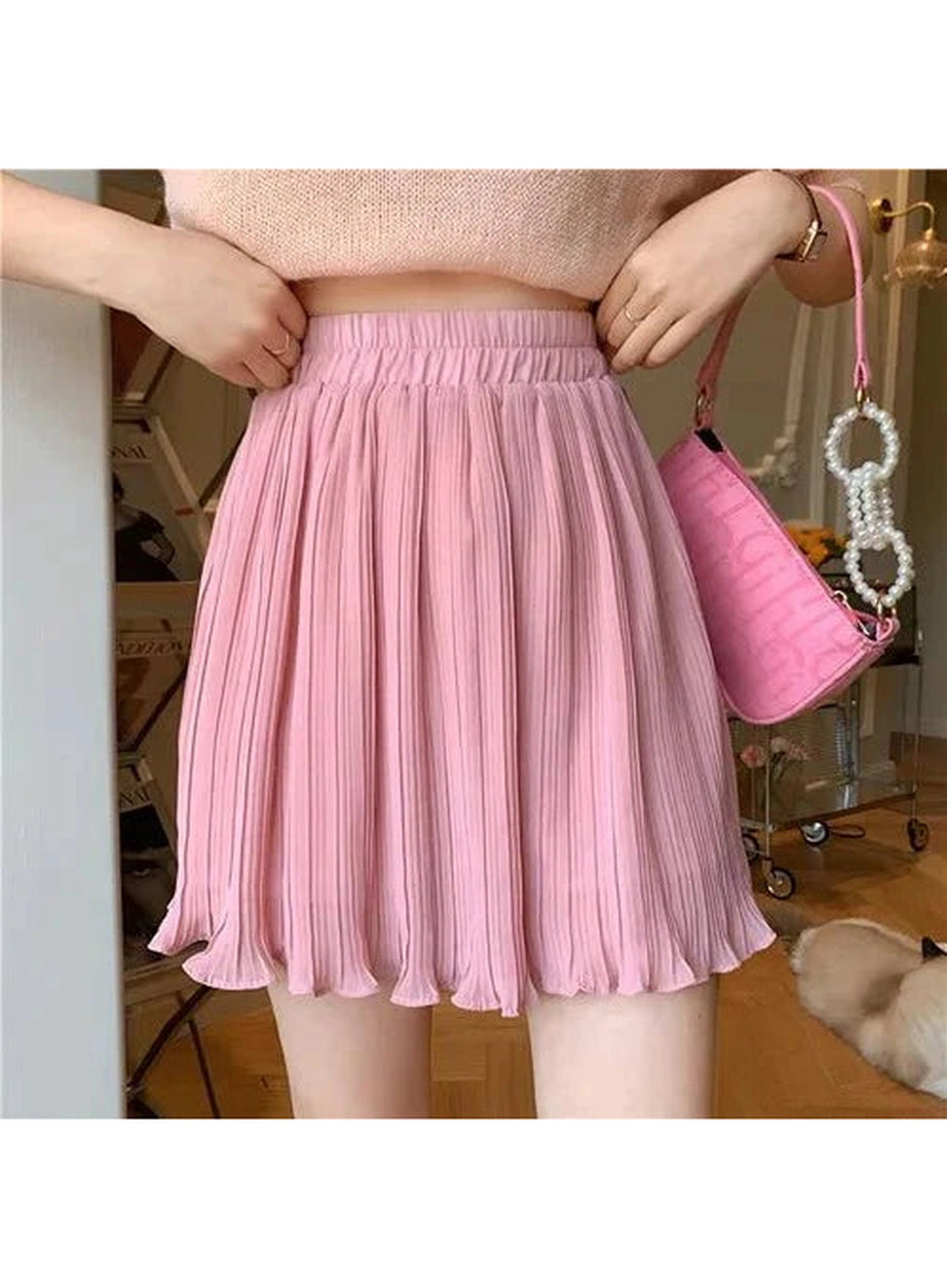Y2k Spring Pleated Schoolgirl Mini Skirt